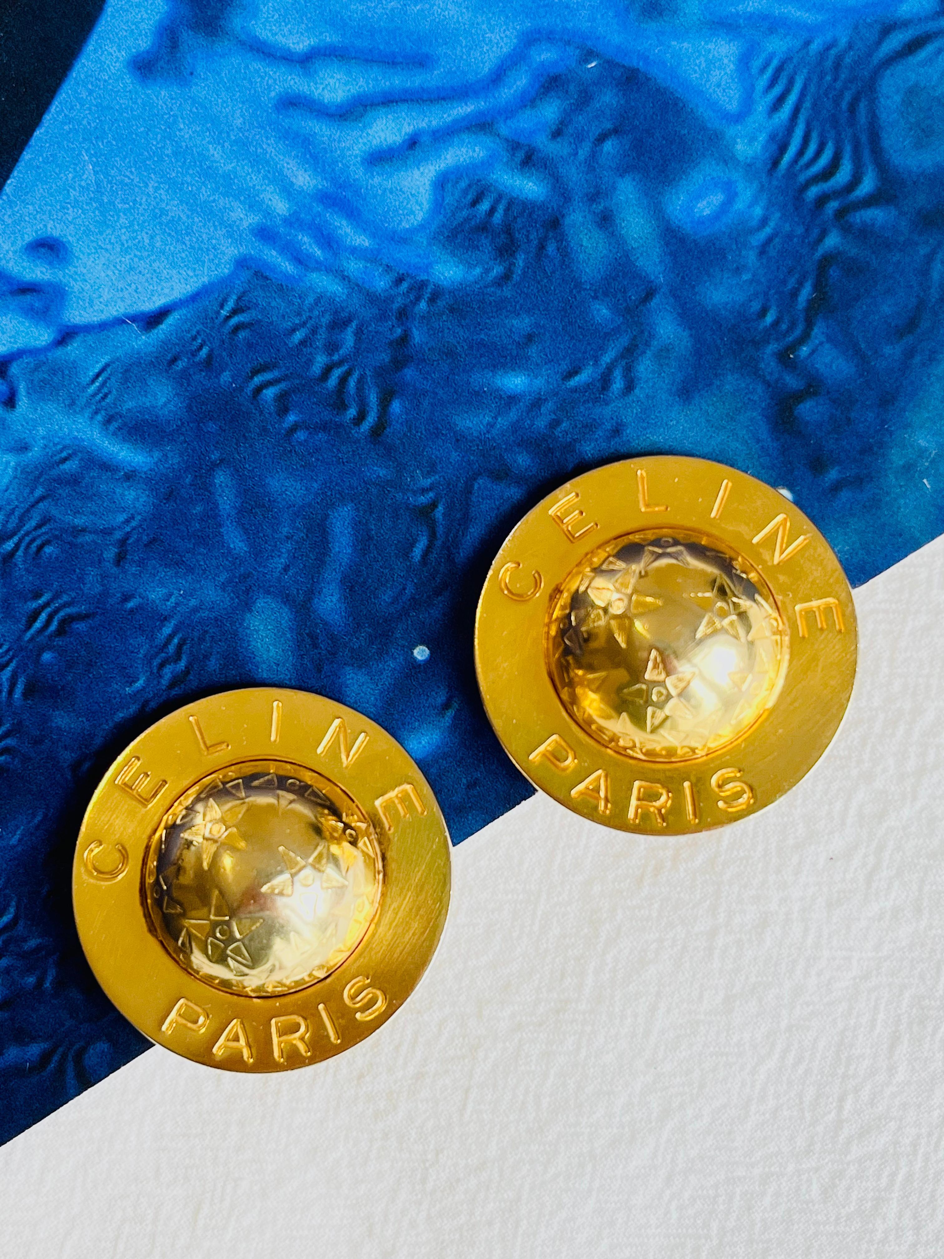 Women's Celine 1989 Vintage Extra Large Iconic Logo Globe Celestial Stars Clip Earrings For Sale