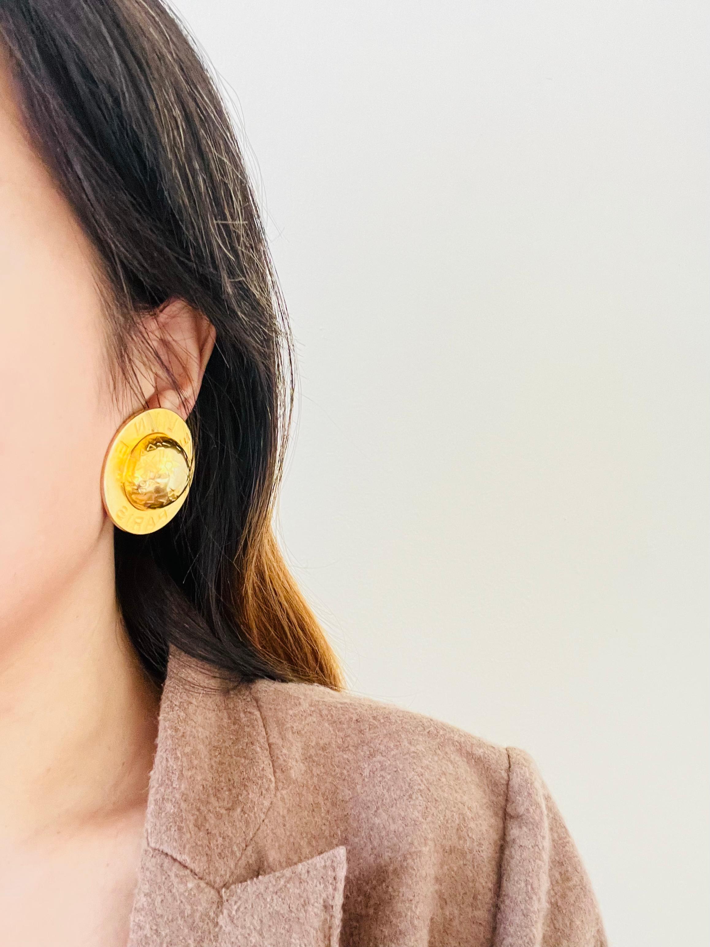 Celine 1989 Vintage Extra Large Iconic Logo Globe Celestial Stars Clip Earrings For Sale 1