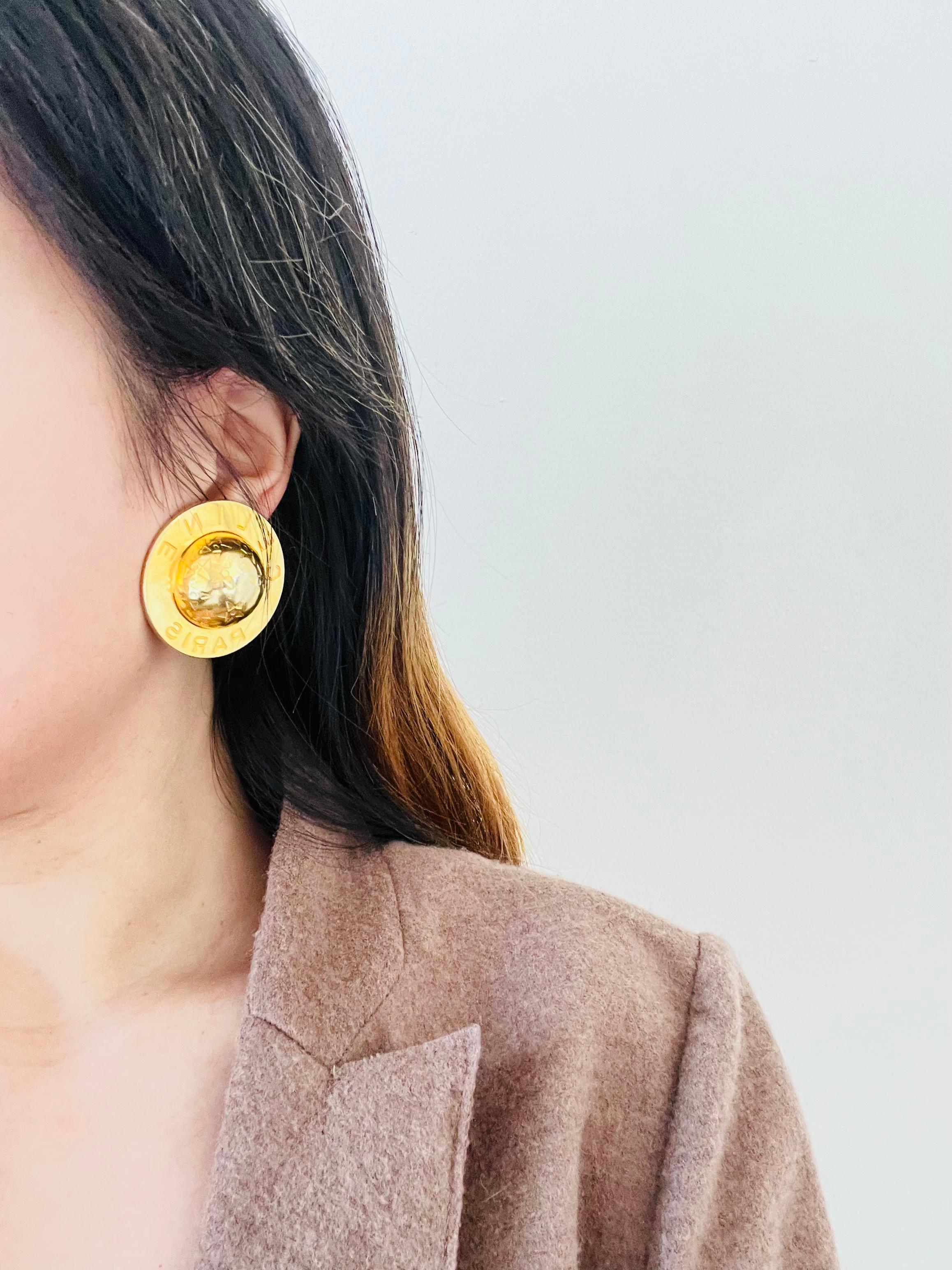 Celine 1989 Vintage Extra Large Iconic Logo Globe Celestial Stars Clip Earrings For Sale 2