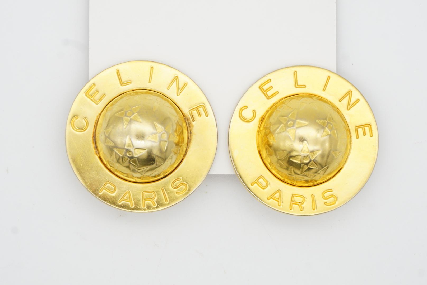 Celine 1989 Vintage Extra Large Iconic Logo Globe Celestial Stars Clip Earrings For Sale 3