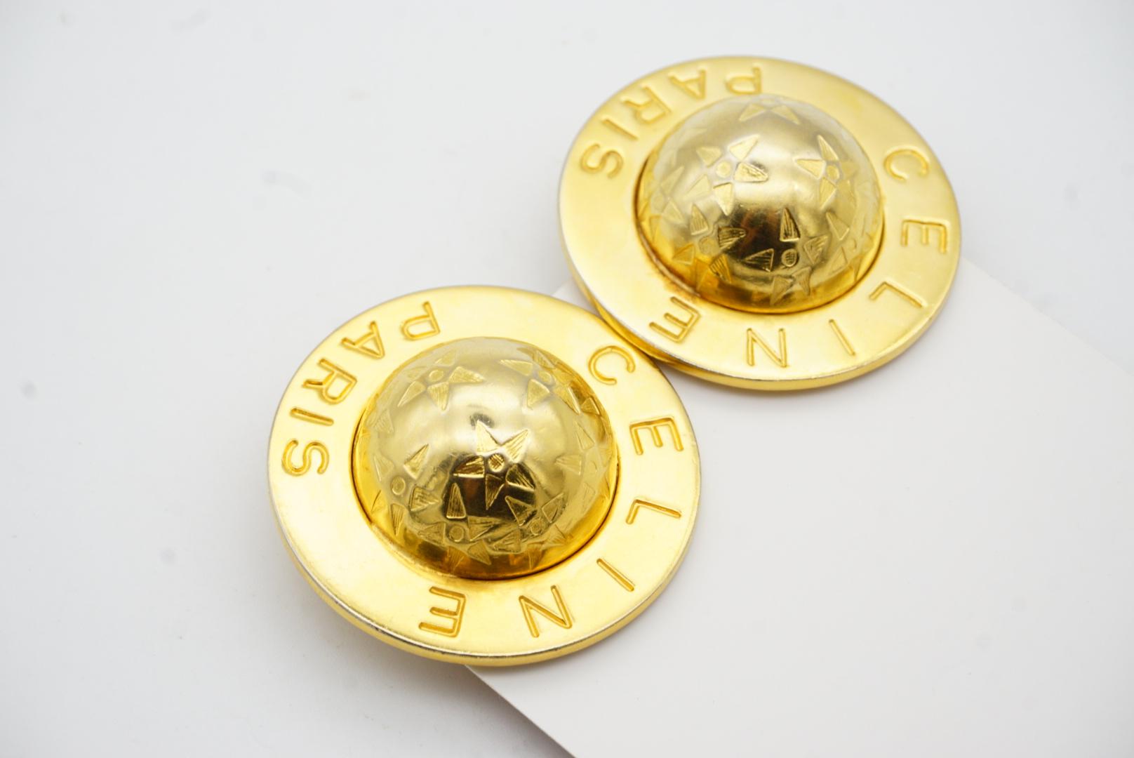 Celine 1989 Vintage Extra Large Iconic Logo Globe Celestial Stars Clip Earrings For Sale 4