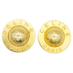 Celine 1989 Vintage Extra Large Iconic Logo Globe Celestial Stars Clip Earrings