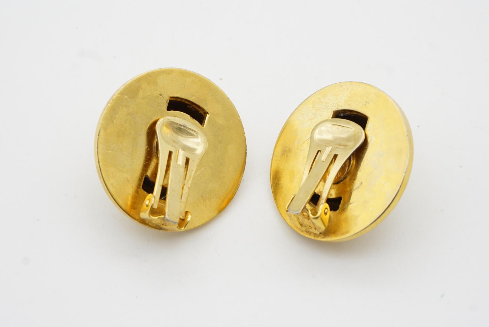 Celine 1989 Vintage Large Iconic Logo Globe Celestial Stars Gold Clip Earrings 7