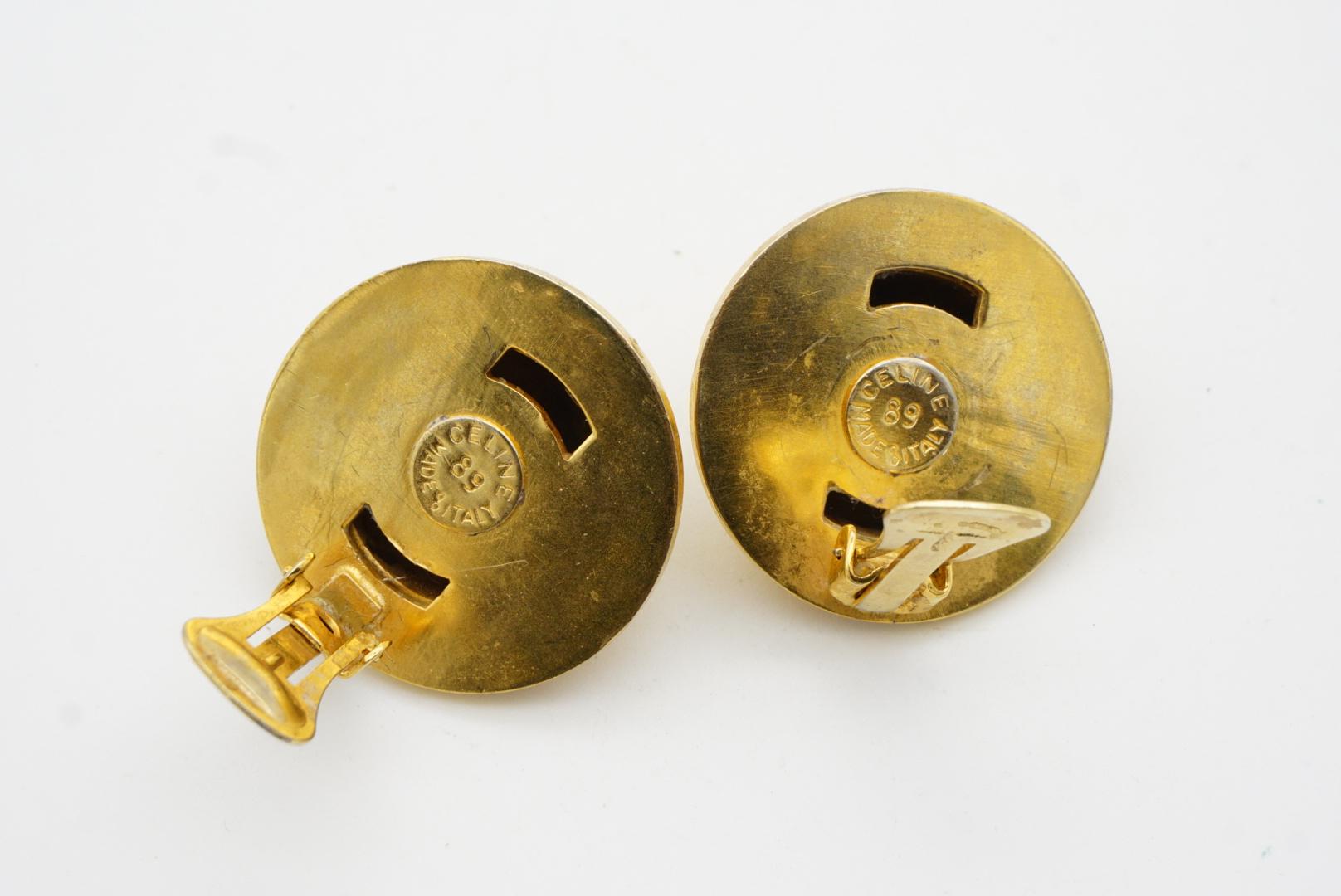 Celine 1989 Vintage Large Iconic Logo Globe Celestial Stars Gold Clip Earrings 8