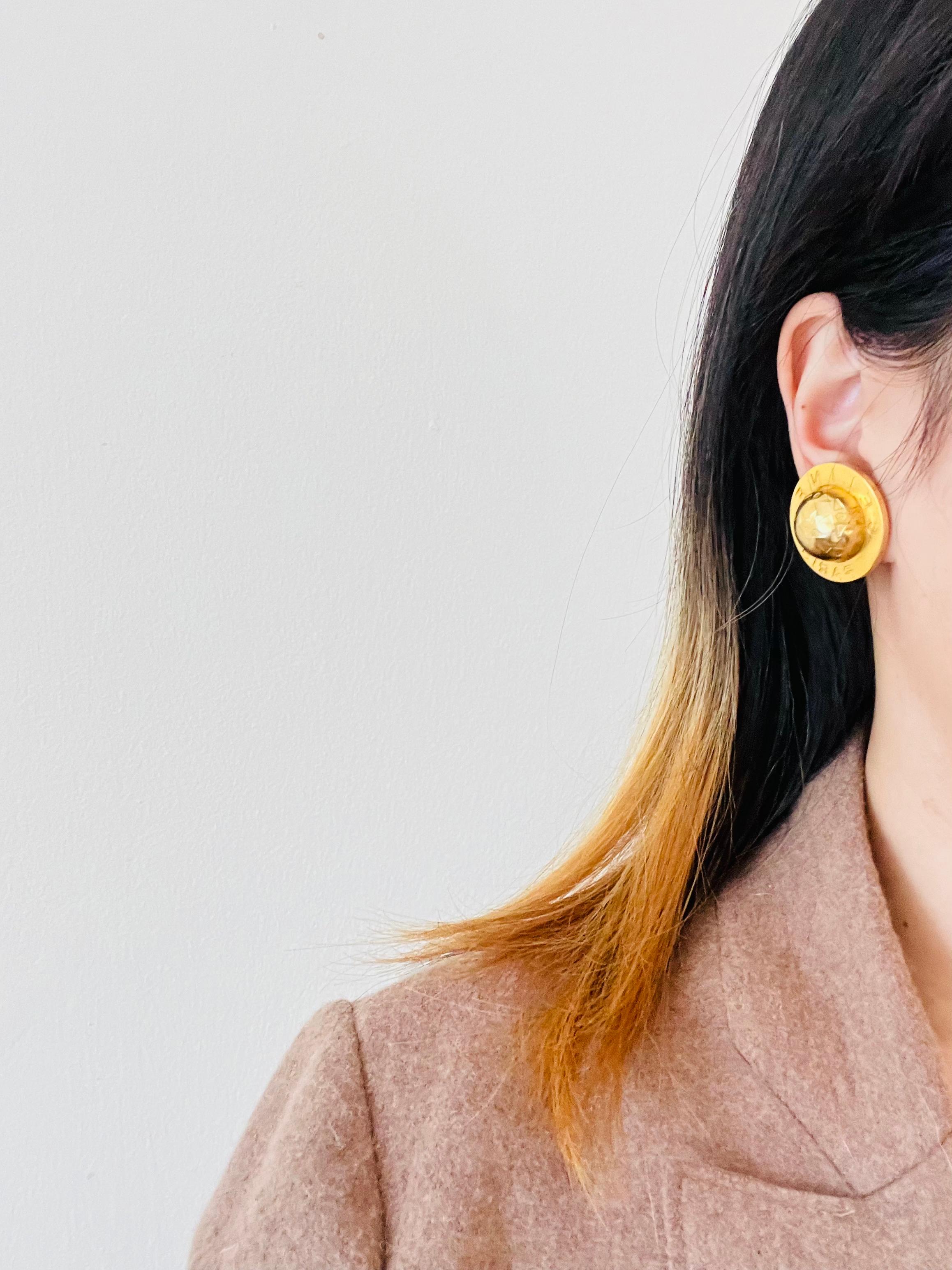 Celine 1989 Vintage Large Iconic Logo Globe Celestial Stars Gold Clip Earrings 2