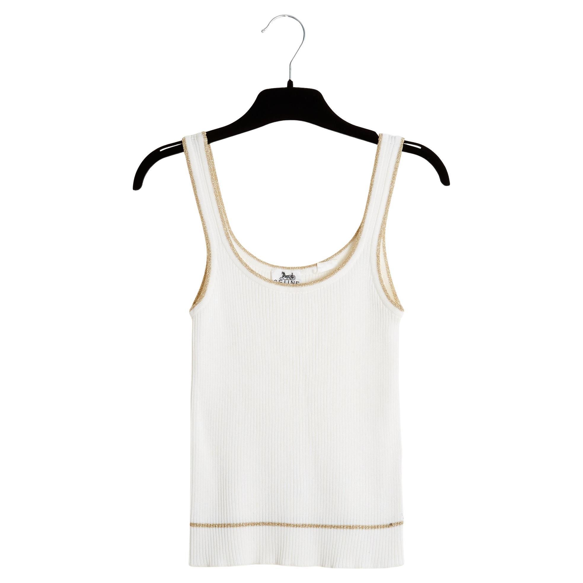 Céline 1990 Top Débardeur FR38 Crudo Oro Algodón Jersey Tank UK10 US6 Celine en venta