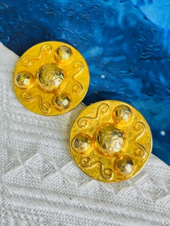 Celine 1990 Boucles d'oreilles globe terrestre doré étoiles célestes cercle rond