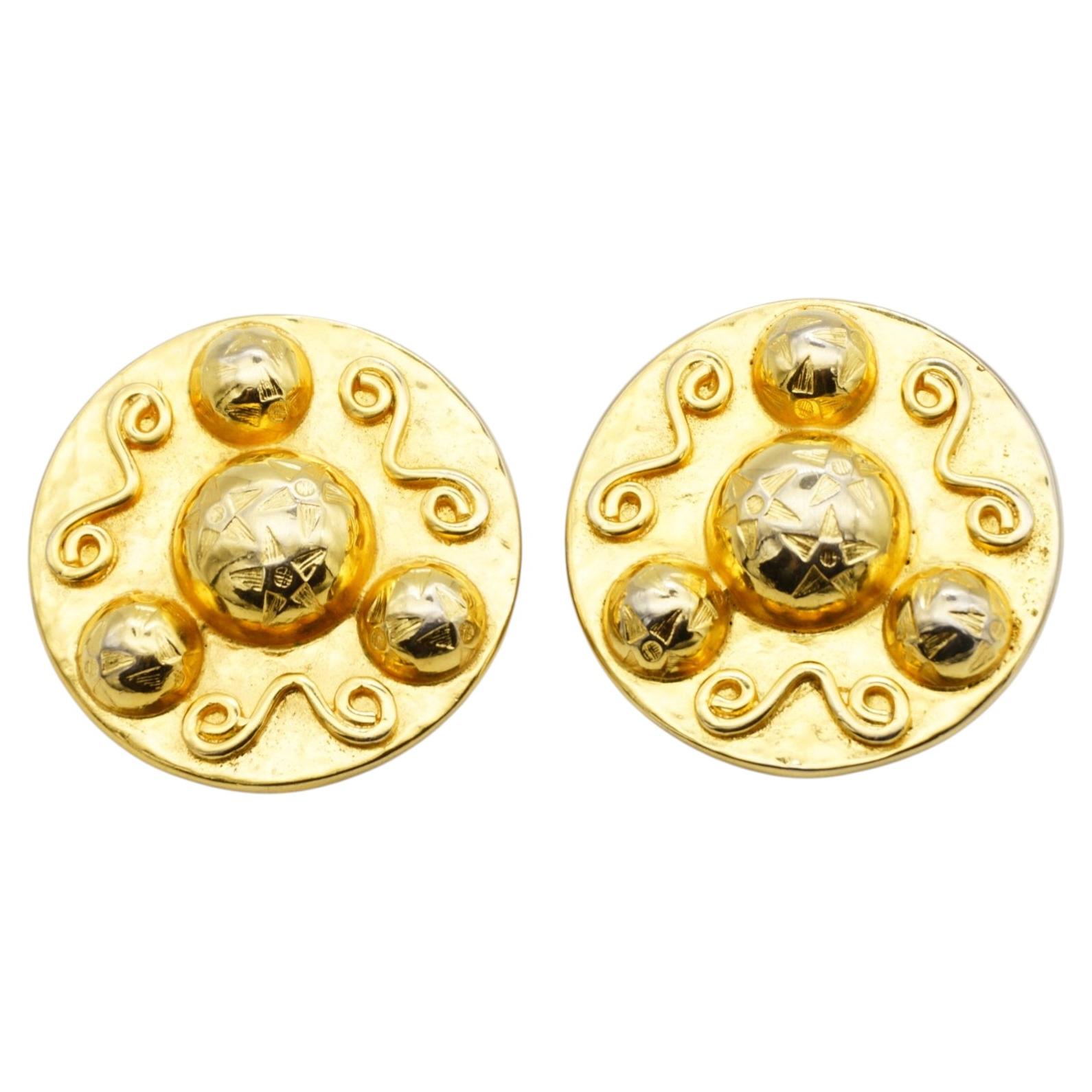 Celine 1990 Vintage Large Gold Globe Celestial Stars Round Circle Earrings