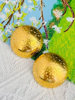 Celine 1990 Vintage Large Gold Round Stars Celestial Pentagram Domed Earrings
