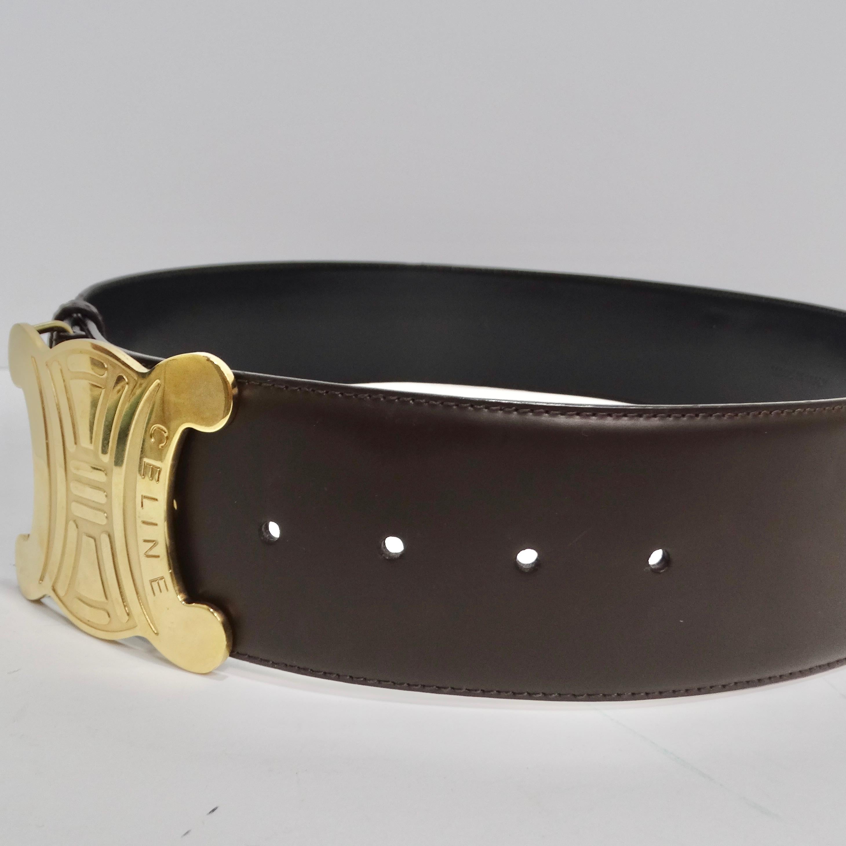 Celine 1990s Brown Leather Gold Tone Belt In Good Condition For Sale In Scottsdale, AZ