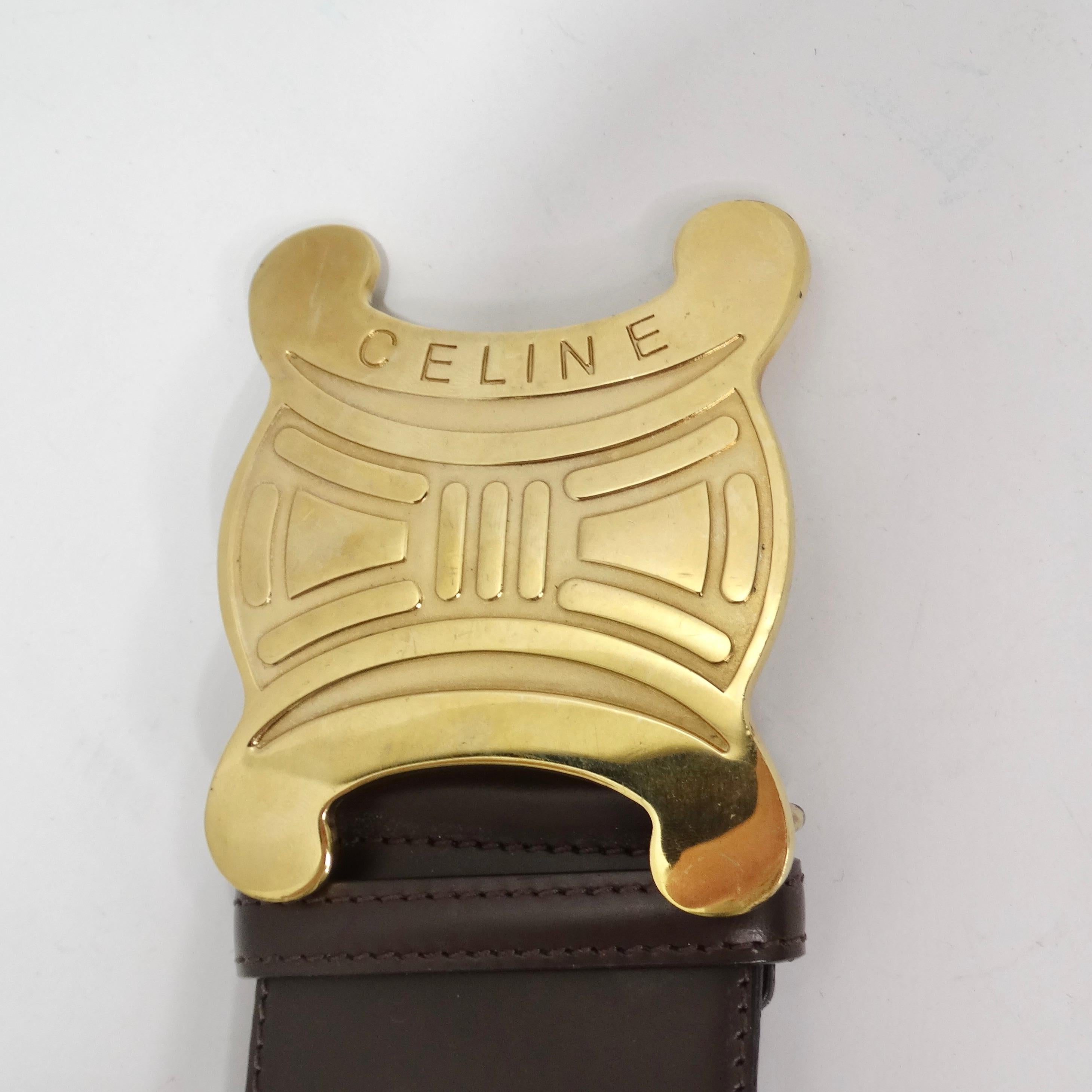 Celine 1990s Brown Leather Gold Tone Belt For Sale 2