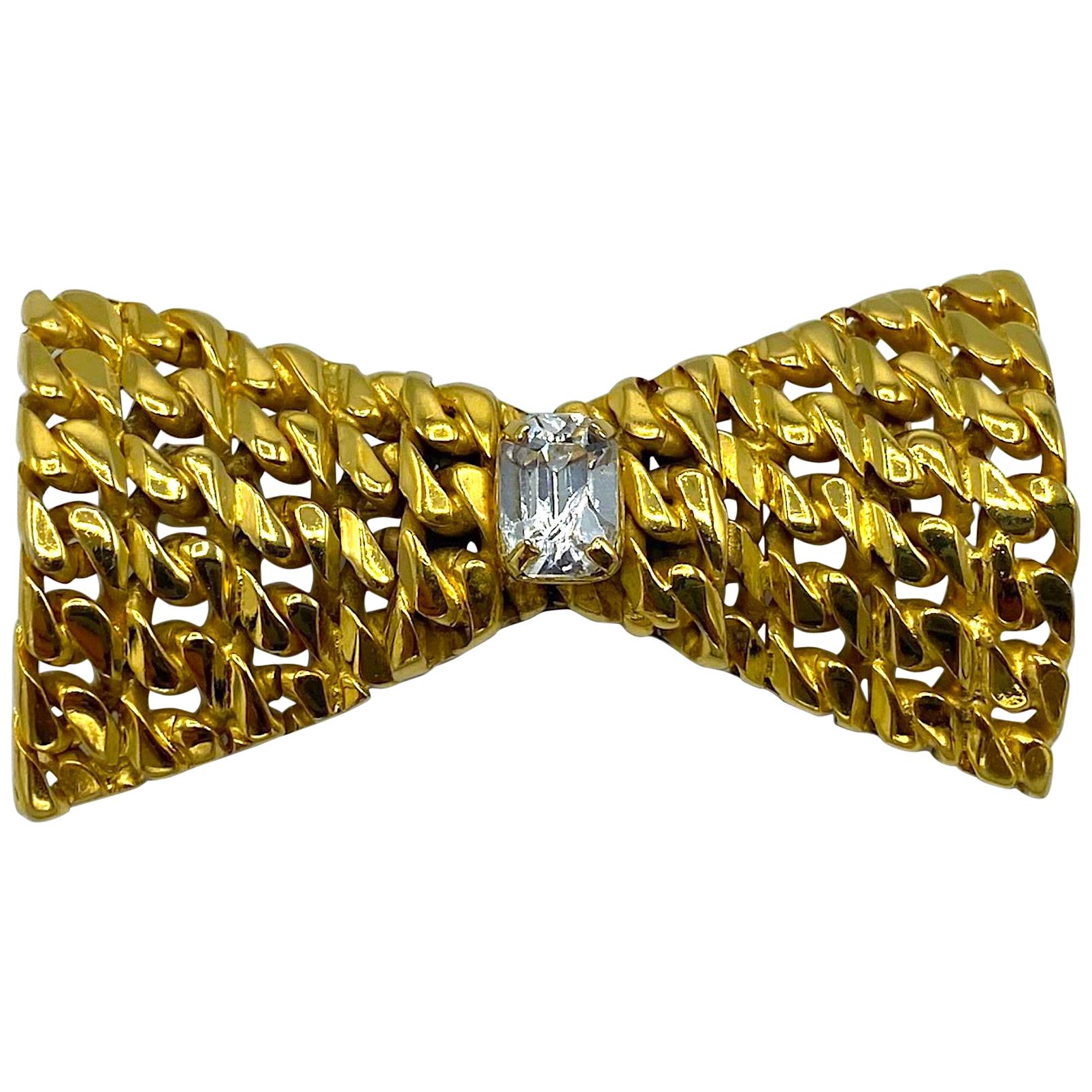 Celine 1990s Gold Bow Brooch