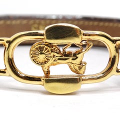 Celine 1990s Gold Tone Horse Emblem Leather Bracelet