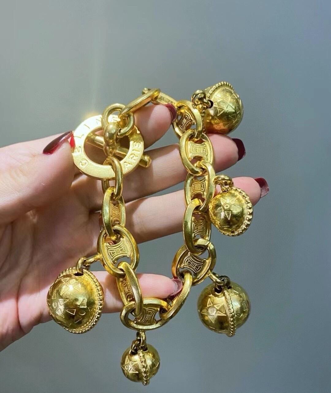 Celine 1990s Gold-tone Triomphe Planet Link Charm Bracelet For