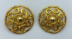 Celine 1990s Large Round Gold Openwork Button Earrings