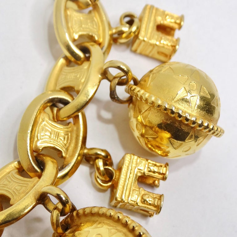 Celine 1990s Planet Arc De Triomphe Charm Bracelet For Sale