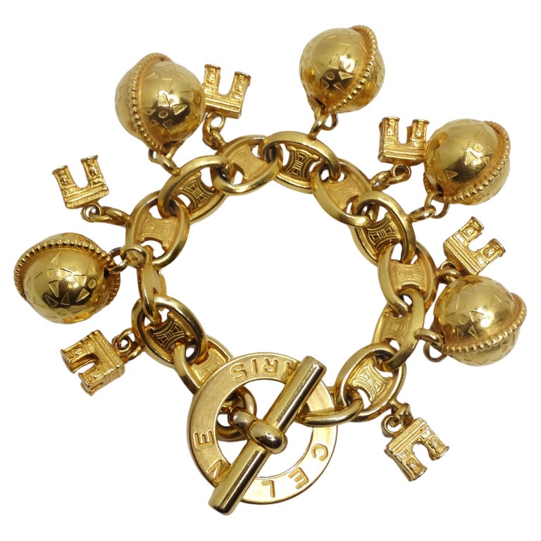 Celine 1990s Planet Arc De Triomphe Charm Bracelet For Sale at 