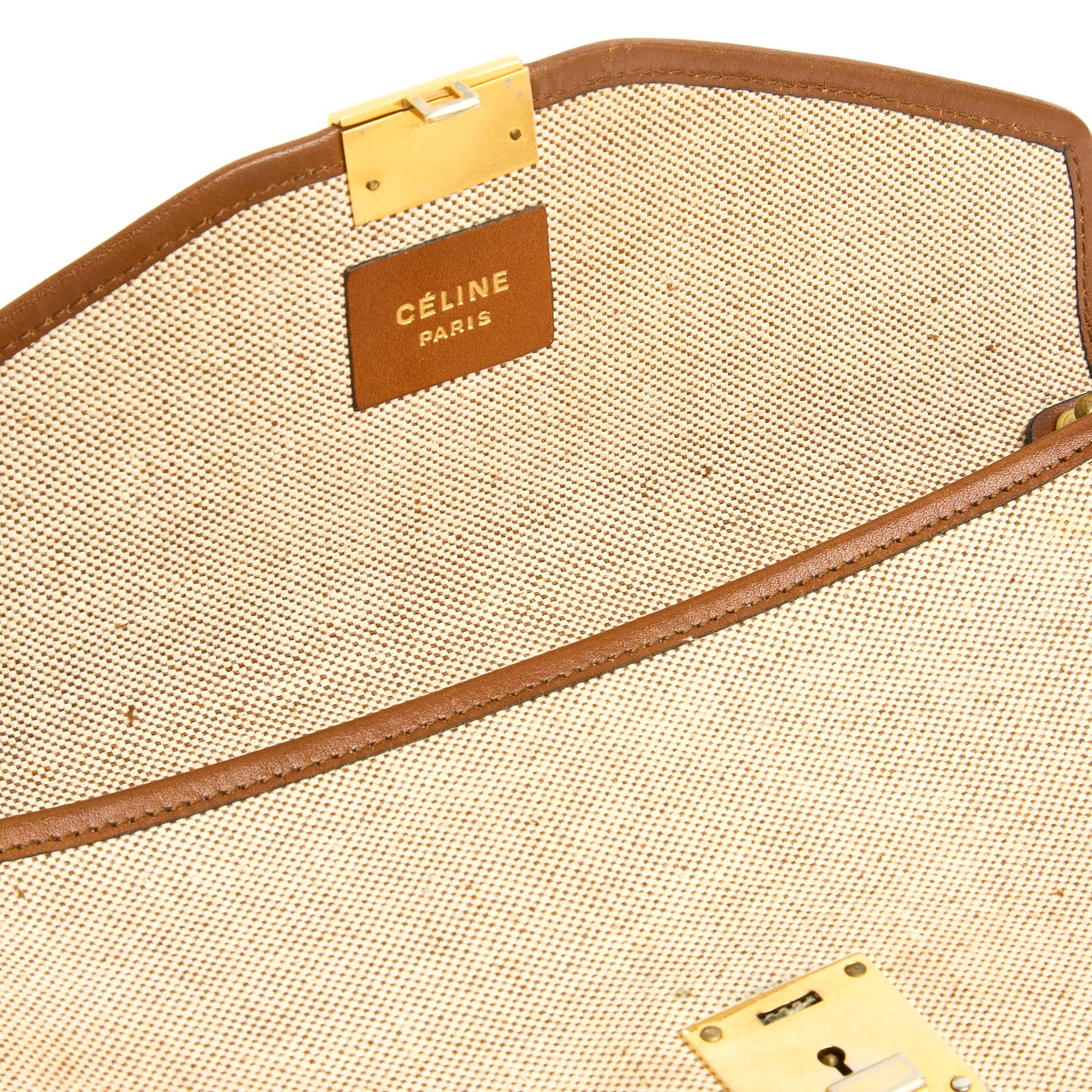 Céline 1990s Sac Pochette Beige Canvas Enveloppe Clutch Shoulder Bag Celine For Sale 3