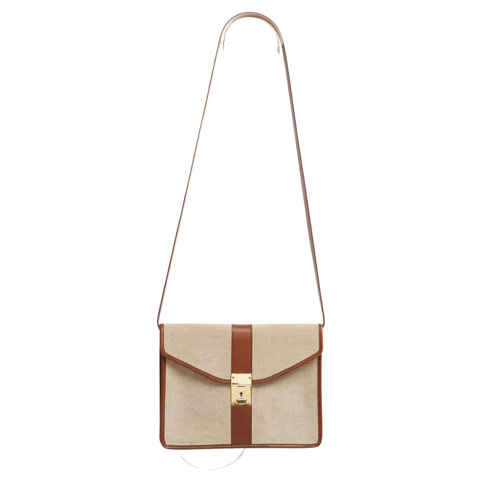 Céline 1990s Sac Pochette Beige Canvas Enveloppe Clutch Shoulder Bag Celine