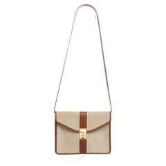 Céline 1990s Sac Pochette Beige Canvas Enveloppe Clutch Shoulder Bag Celine