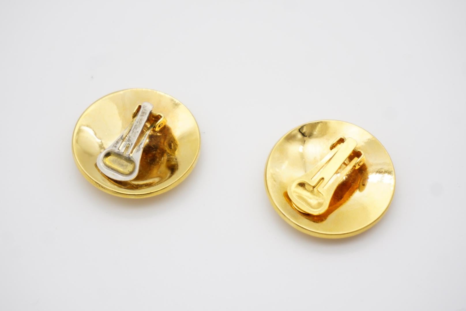 Celine 1992 Vintage Iconic Logo Medallion Circle Earth Globe Gold Clip Earrings 8