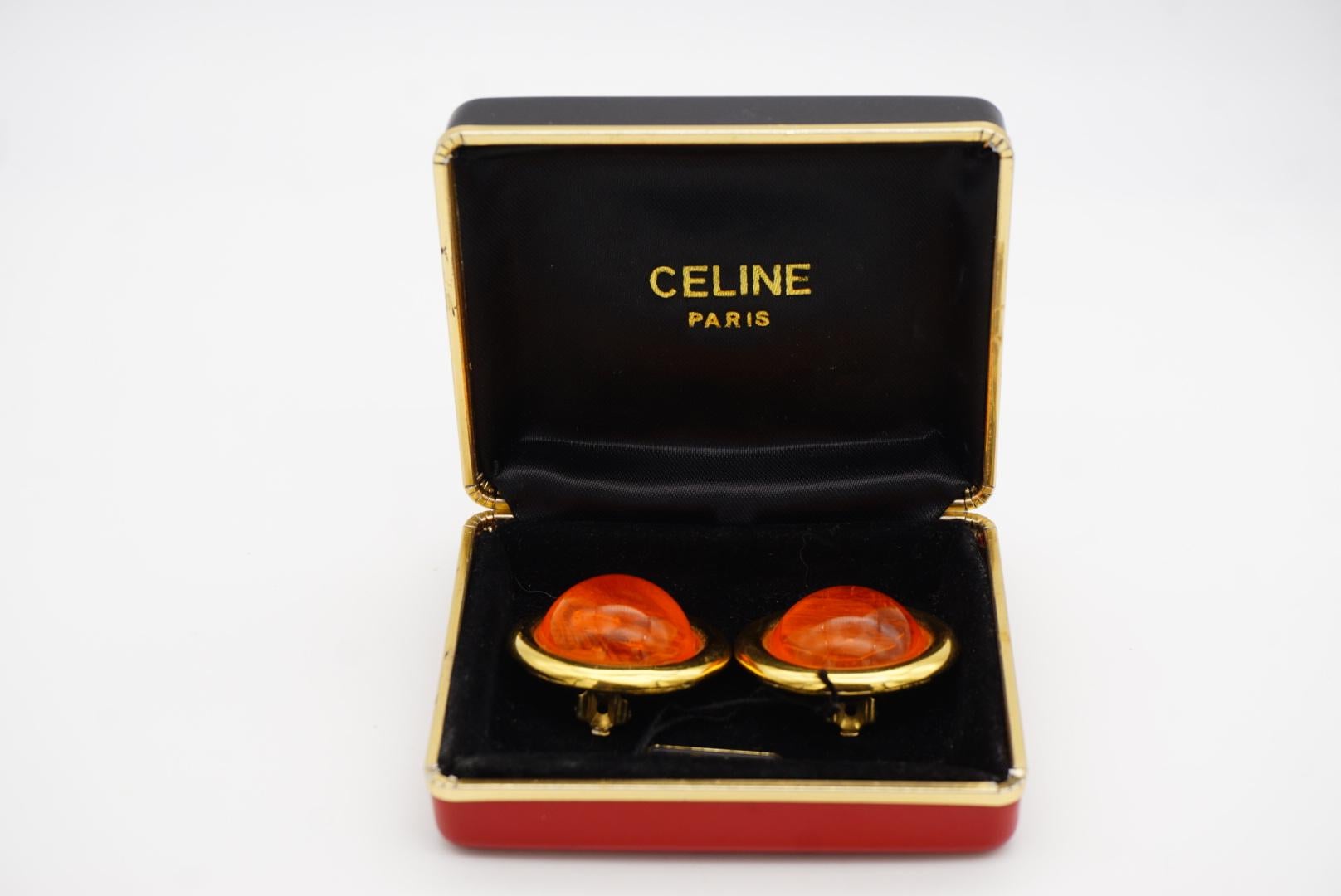 Celine 1992 Vintage Large Citrine Orange Cabochon Jelly Belly Circle Earrings For Sale 5