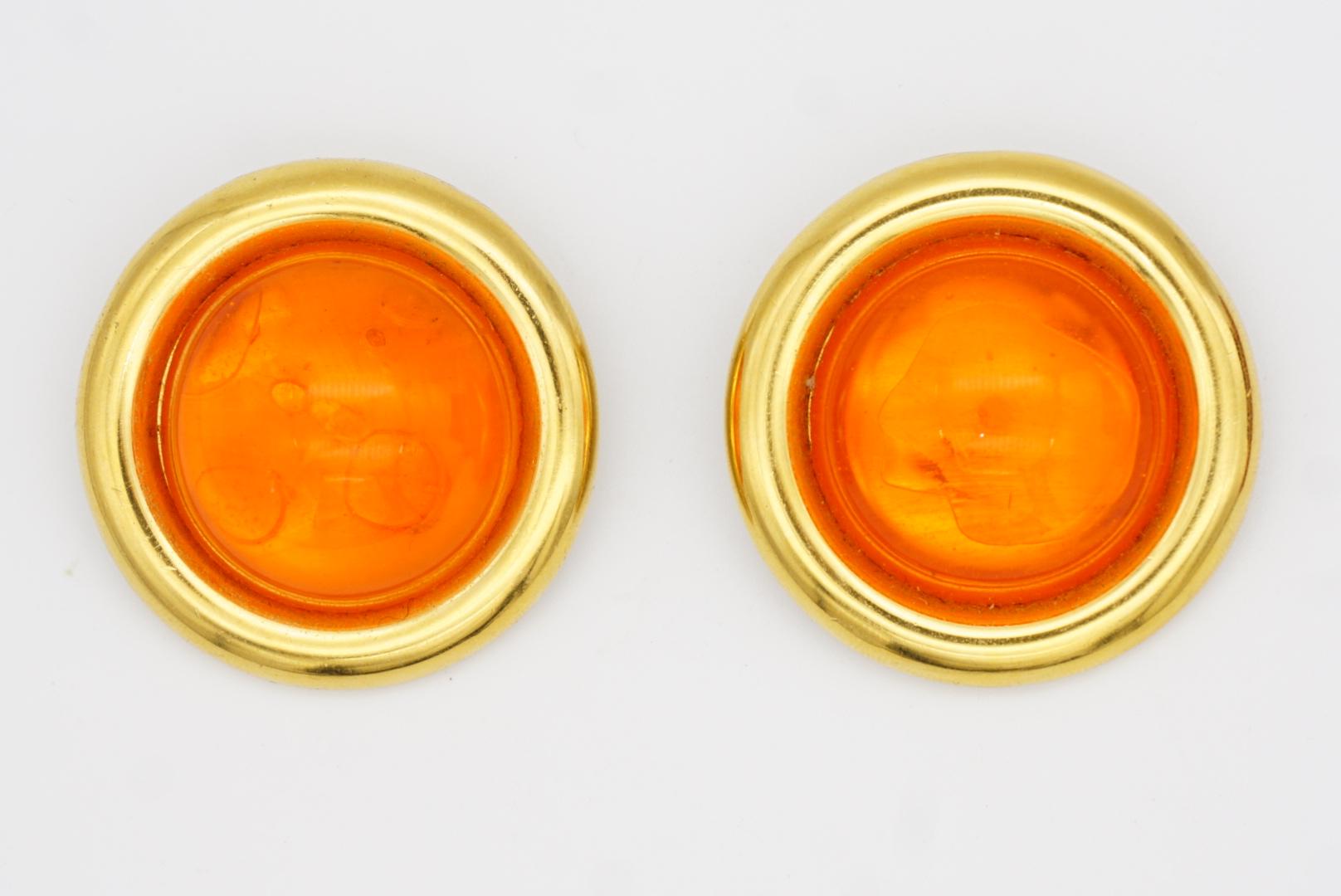 Celine 1992 Vintage Large Citrine Orange Cabochon Jelly Belly Circle Earrings For Sale 7