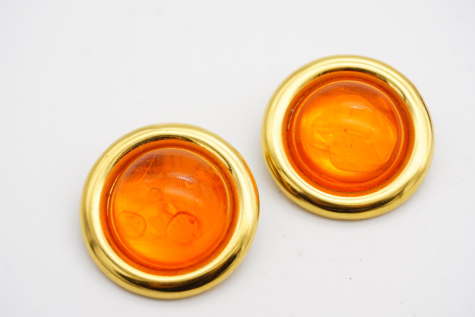 Celine 1992 Vintage Large Citrine Orange Cabochon Jelly Belly Circle Earrings For Sale 8