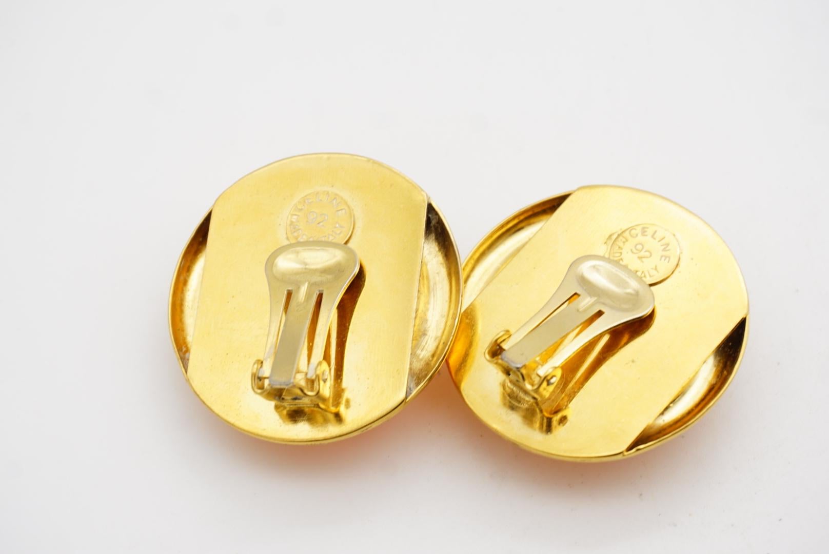 Celine 1992 Vintage Large Citrine Orange Cabochon Jelly Belly Circle Earrings For Sale 11