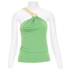 CELINE 2002 Runway horn ring leather asymmetric one shoulder halter top FR36 S