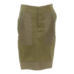 CELINE 2010 khaki green cotton patchwork pocket zipper cargo skirt FR40 L