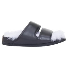 CELINE 2013 Phoebe Philo Runway black leather lilac shearling slide sandals EU37