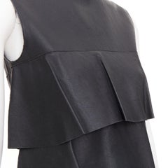 CELINE 2014 – Minikleid aus schwarzem Lammleder mit gestuftem Saum von Phoebe Philo, Größe 38 M