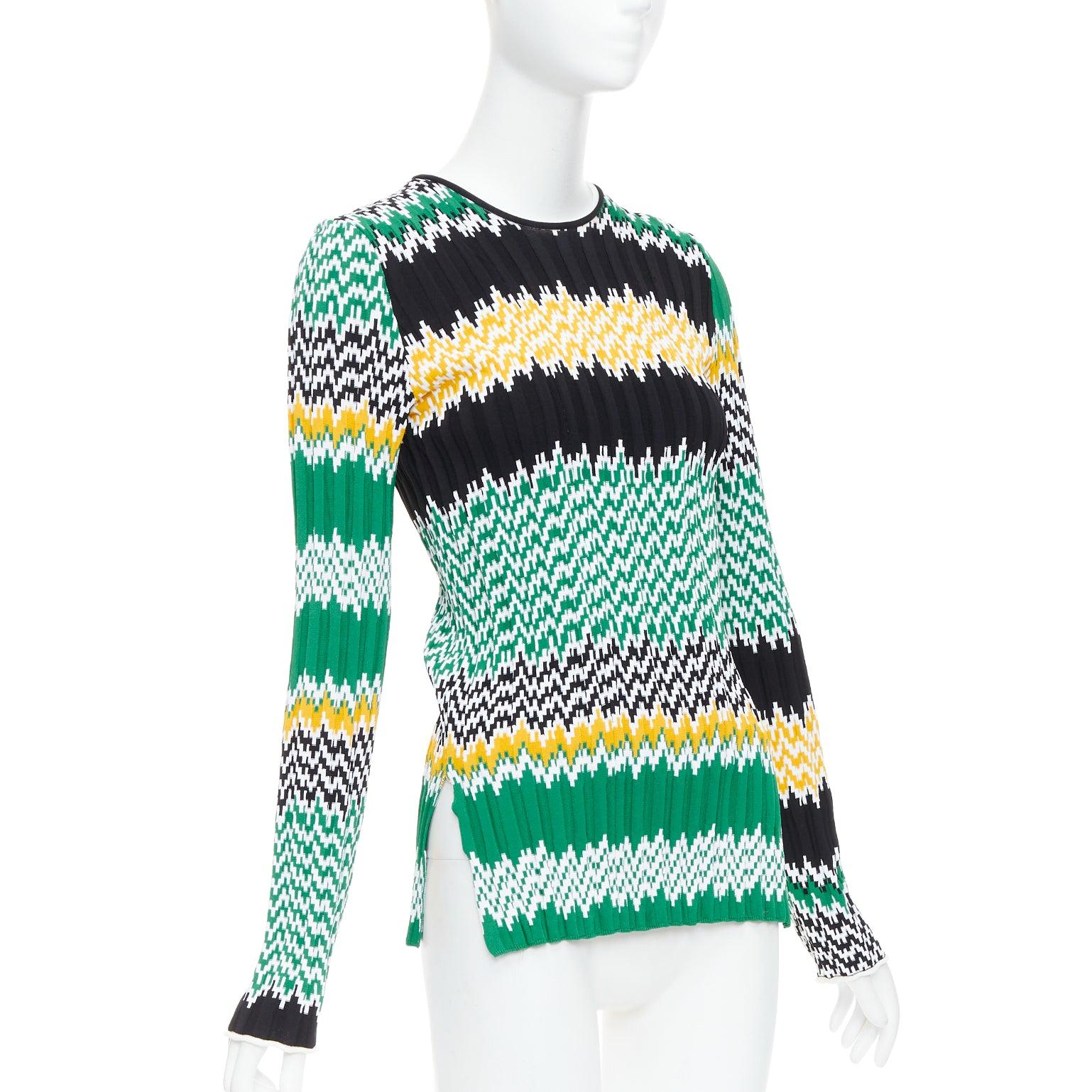 Blue CELINE 2015 Phoebe Philo green black yellow chevron knit sweater XS For Sale