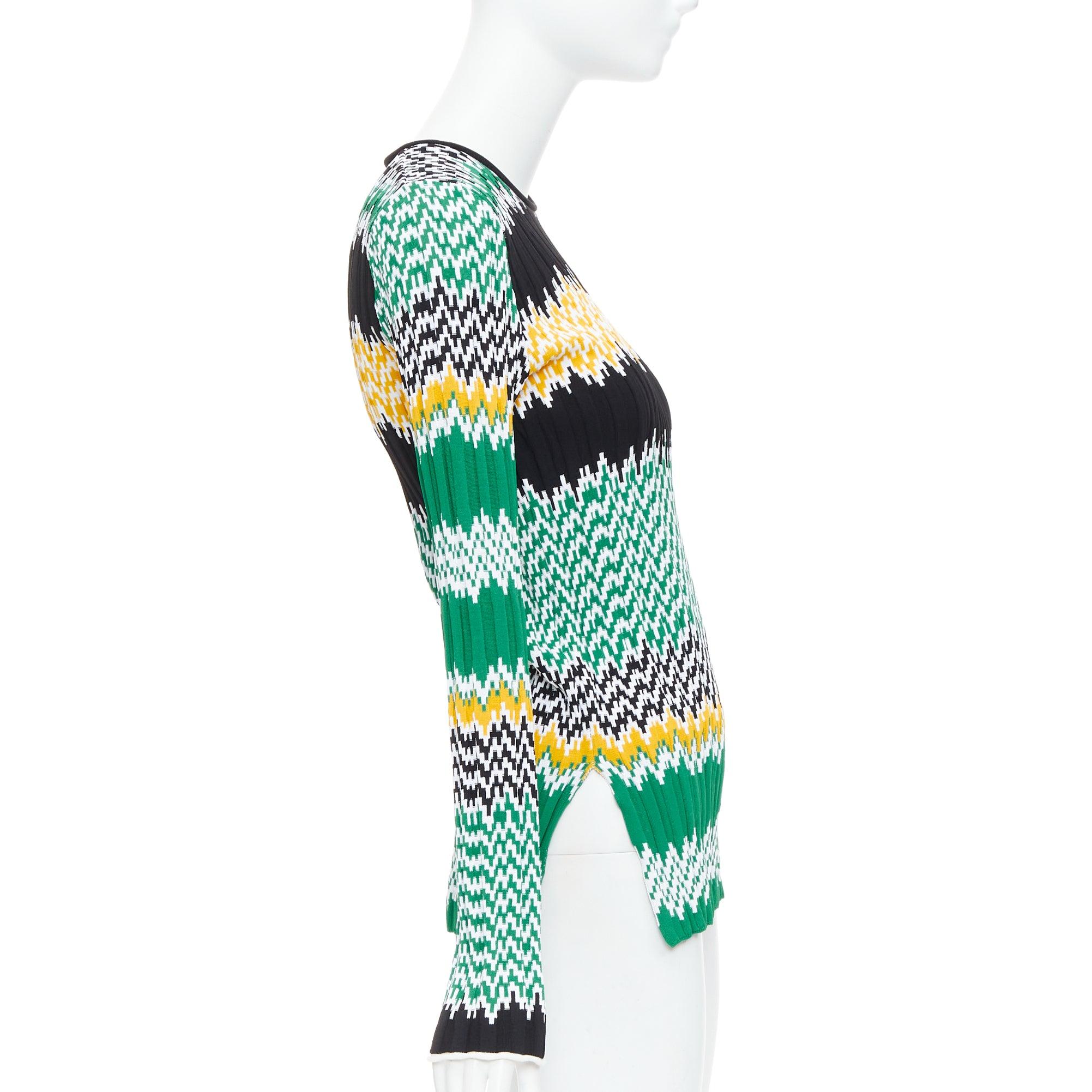 CELINE 2015 Phoebe Philo green black yellow chevron knit sweater XS In Excellent Condition For Sale In Hong Kong, NT