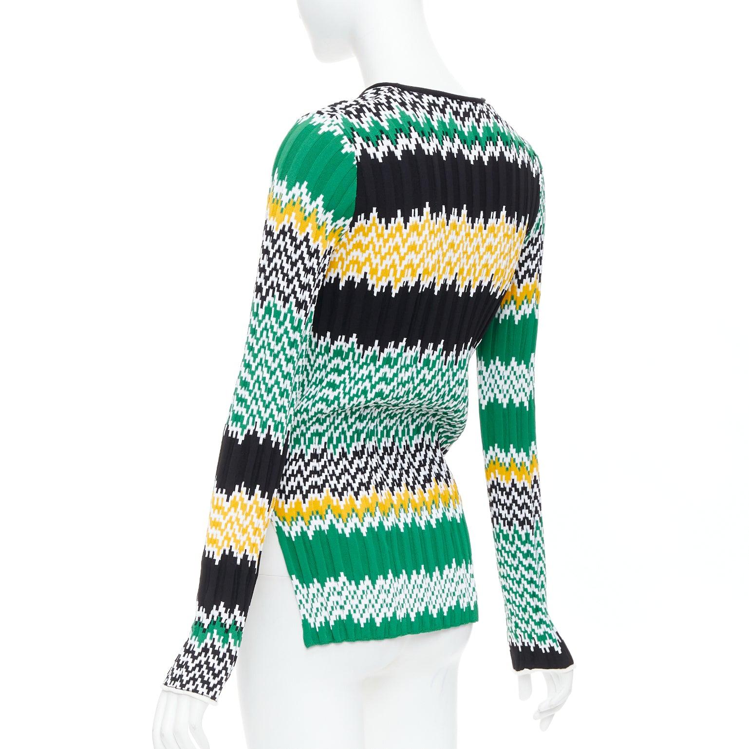 CELINE 2015 Phoebe Philo green black yellow chevron knit sweater XS For Sale 1