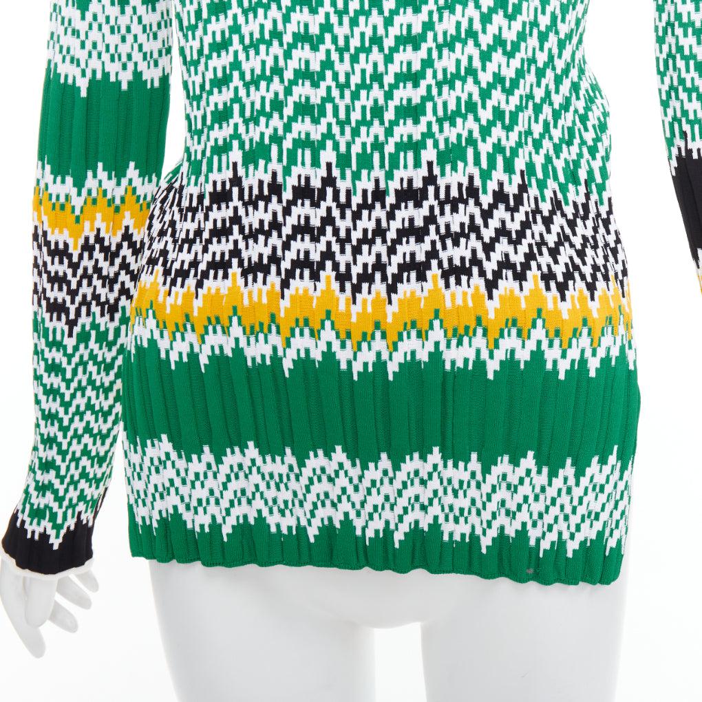CELINE 2015 Phoebe Philo green black yellow chevron knit sweater XS For Sale 2