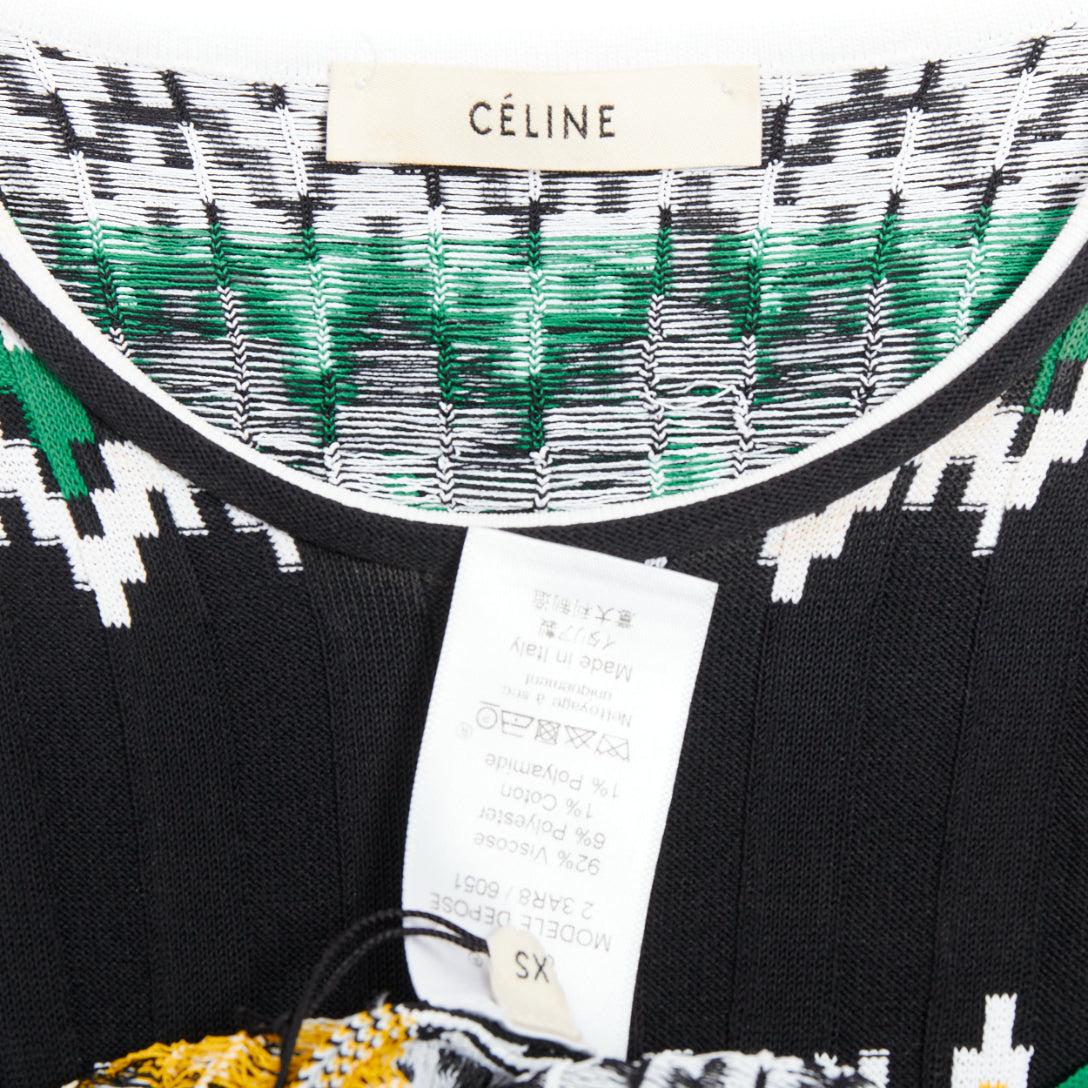 CELINE 2015 Phoebe Philo green black yellow chevron knit sweater XS For Sale 3