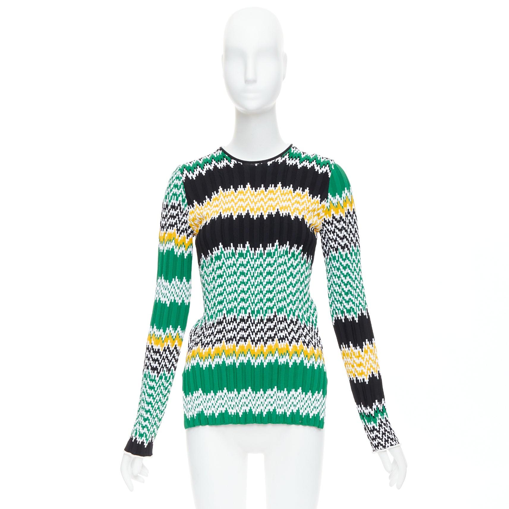 CELINE 2015 Phoebe Philo green black yellow chevron knit sweater XS For Sale 4