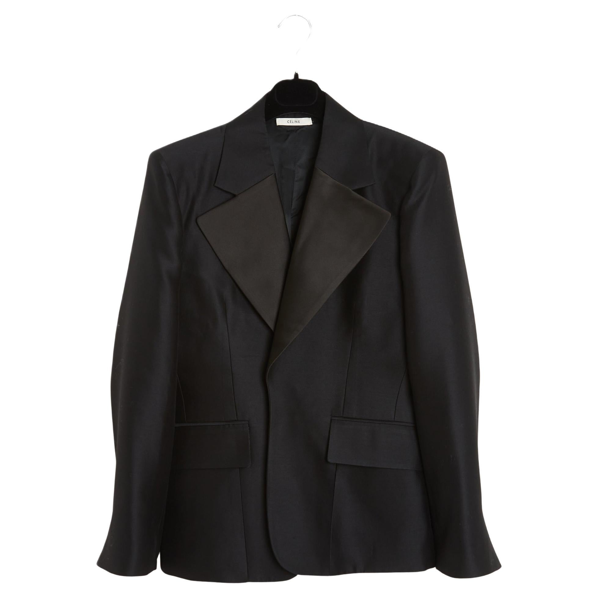 Céline 2016 Veste Smoking FR42 Giacca nera senza bottoni UK14 US12 Celine