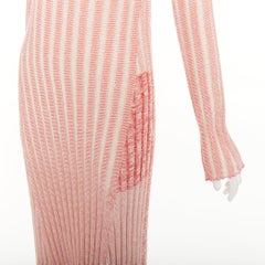 CELINE 2017 Phoebe Philo Runway pink red white striped cotton knit midi dress XS