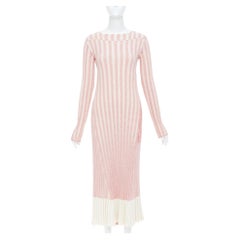 CELINE 2017 Phoebe Philo Runway pink red white striped cotton knit midi dress XS