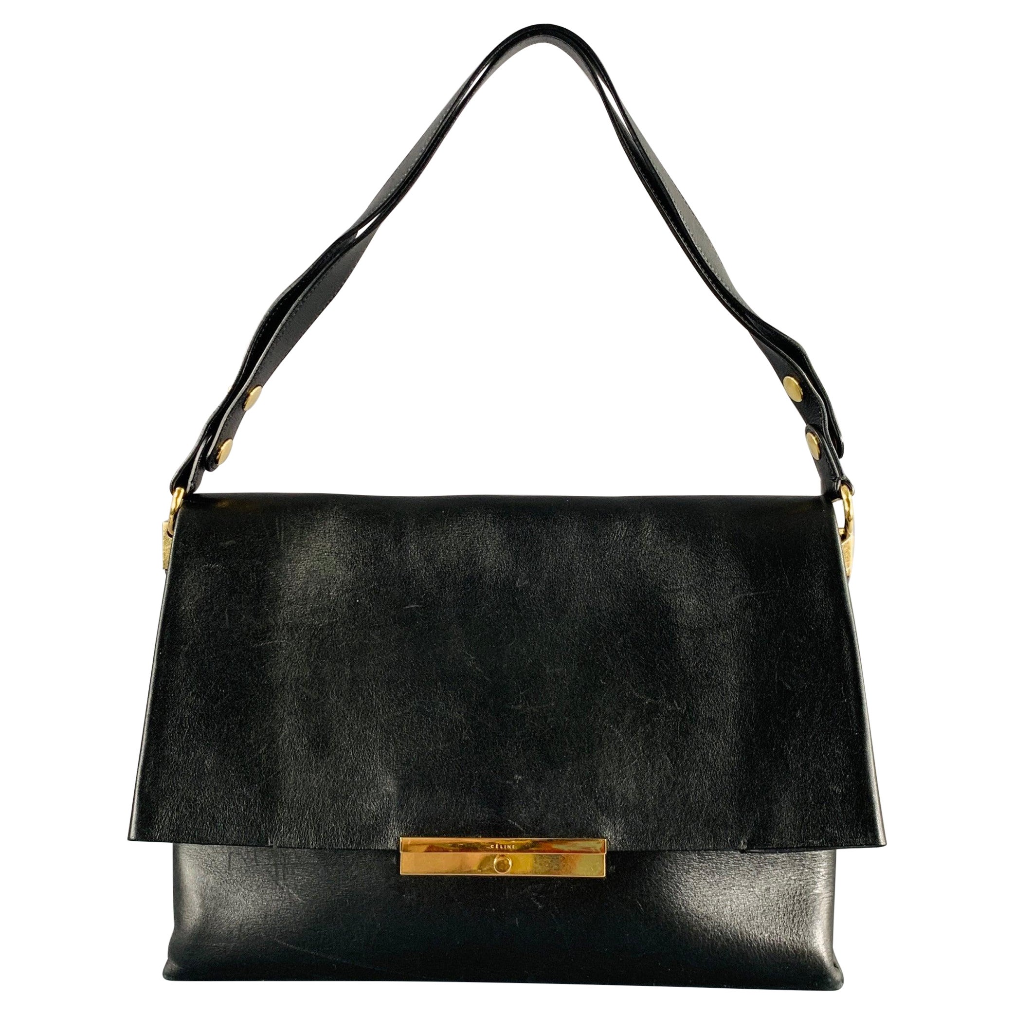 CELINE 2018 Black Gold Leather Doctor Bag Handbag