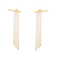 CELINE 2018 Phoebe Philo Edwige brass bar crystal pave fringe drop earrings Pair
