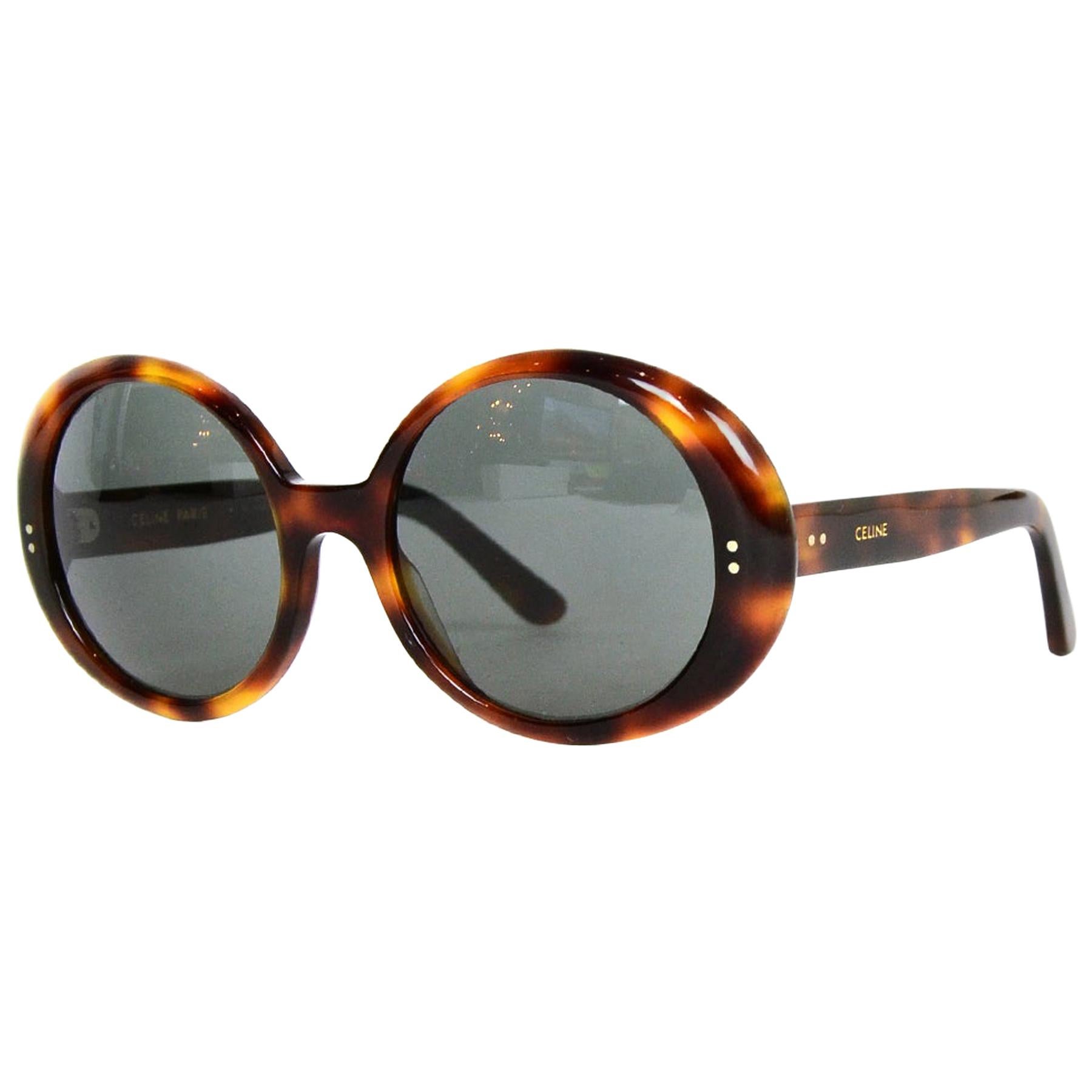 Celine 2019 Brown Tortoise Round-Frame Acetate Sunglasses 