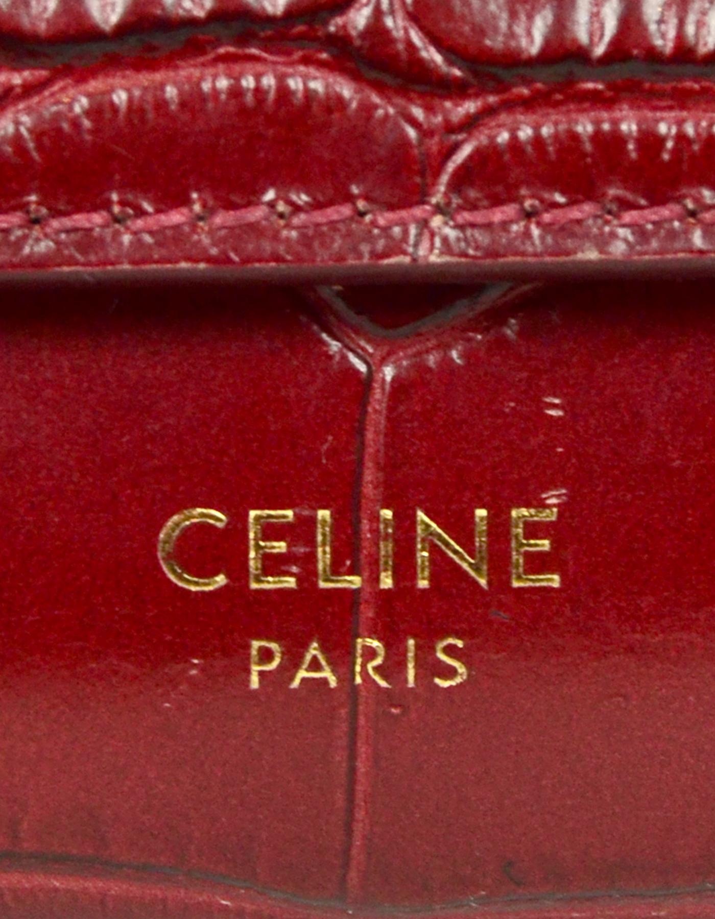 Celine 2019 Burgundy Embossed Croc Trifold Compact Wallet rt. $590 3