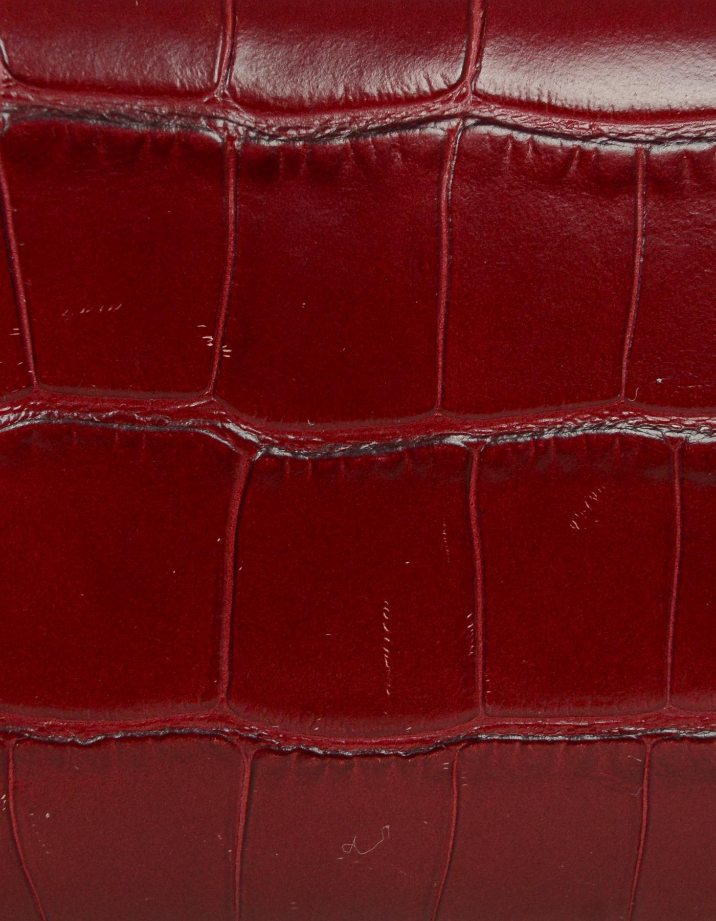 Brown Celine 2019 Burgundy Embossed Croc Trifold Compact Wallet rt. $590