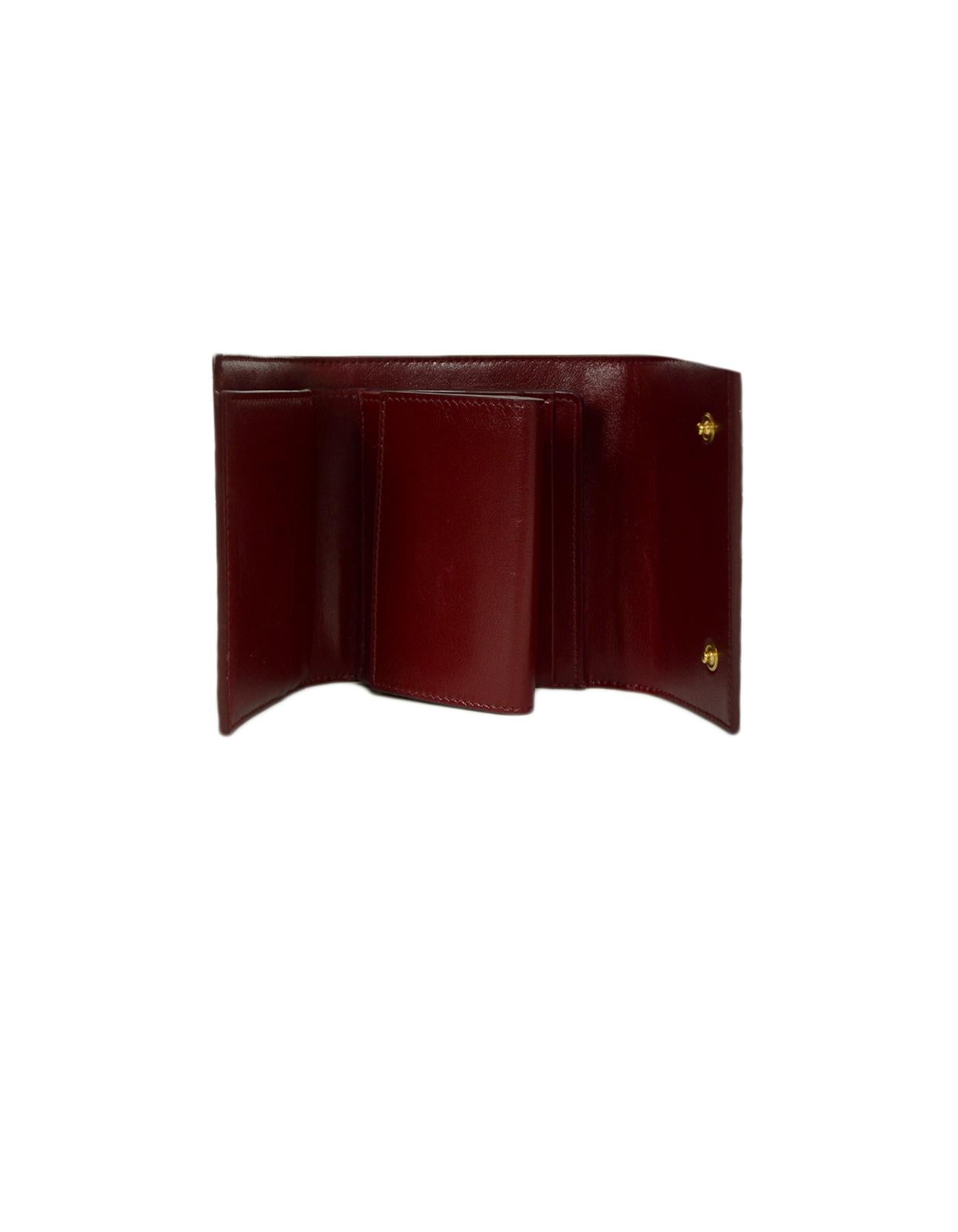Women's Celine 2019 Burgundy Embossed Croc Trifold Compact Wallet rt. $590
