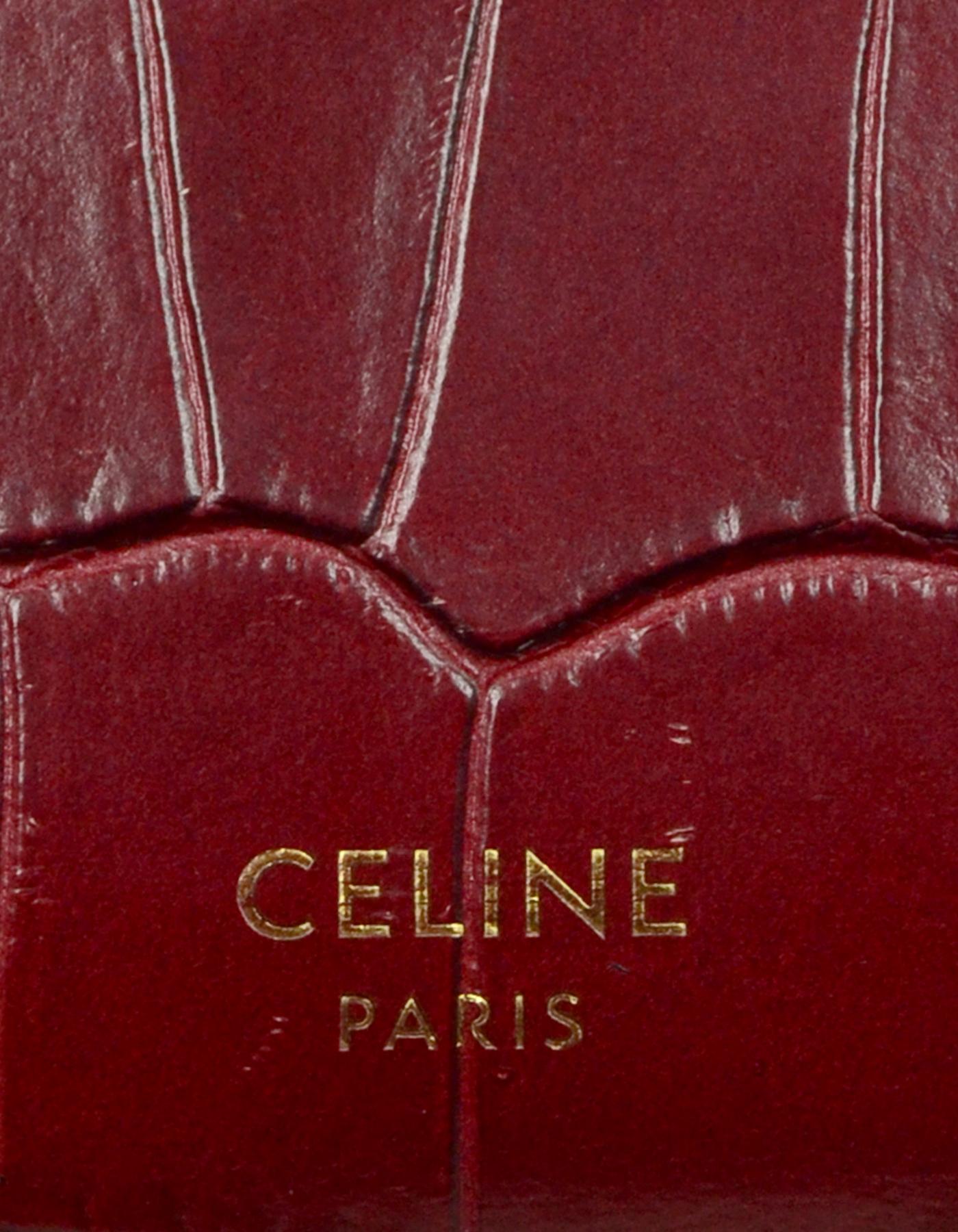 Celine 2019 Burgundy Embossed Croc Trifold Compact Wallet rt. $590 1