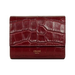 Celine 2019 Burgundy Embossed Croc Trifold Compact Wallet rt. $590